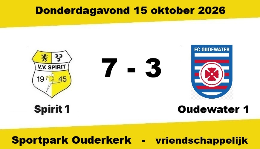 Spirit oefent donderdagavond tegen FC Oudewater