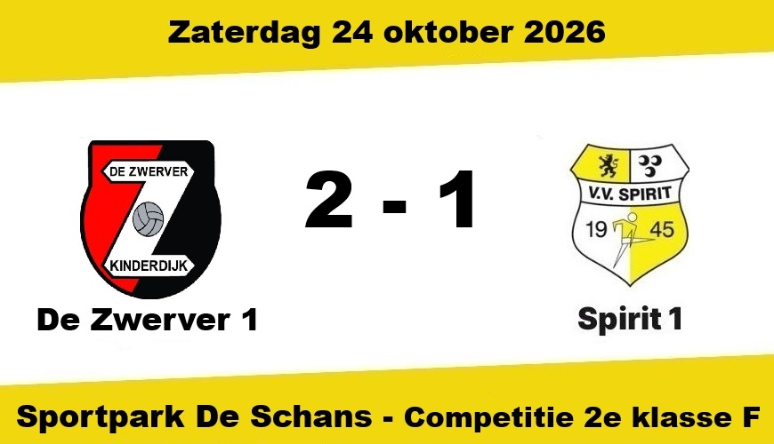 Spirit zakt richting gevarenzone na nederlaag bij De Zwerver (2-1)