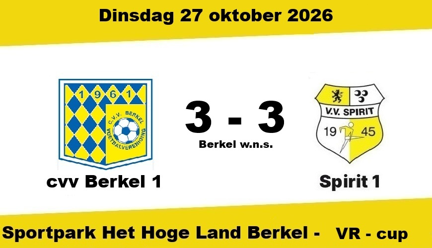 Spirit na strafschoppen uitgeschakeld door cvv Berkel in doelpuntrijk bekerduel (3-3)