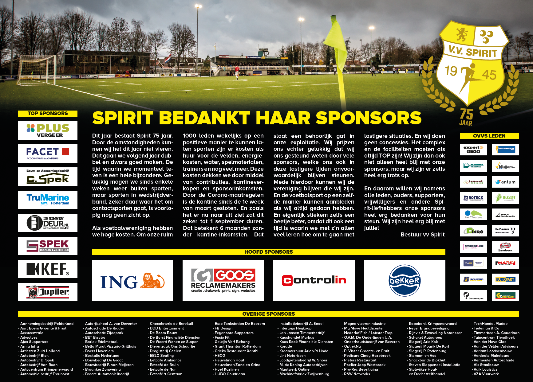 Spirit bedankt haar Sponsors