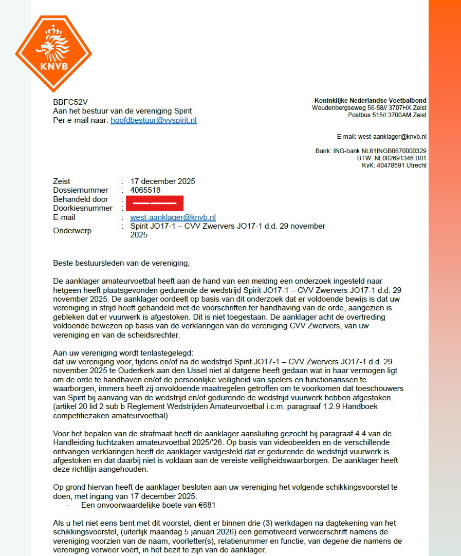 Forse boete voor Spirit vanwege vuurwerk